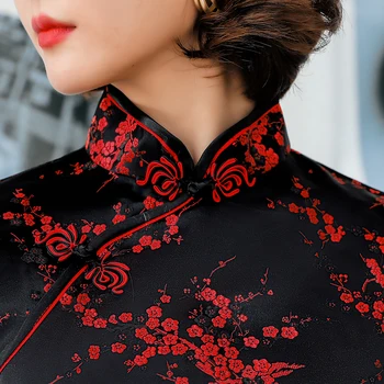 Prabangus Satino Kinijos Moterų Suknelė Seksualus Slim Mini Qipao Derliaus Classic Plus Size Cheongsam Kinų Tradicinė Gėlių Vestidos