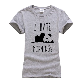 Prekės rūbai harajuku topai marškinėliai Moterims Medvilnės Atsitiktinis Marškinėliai, femme vasaros camisetas 2019 Panda aš NEKENČIU RYTE mielas Marškinėlius