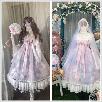 Princess arbatėlė saldus lolita suknelė retro nėrinių bowknot pasakų mielas spausdinimo viktorijos suknelė kawaii girl gothic lolita biuras