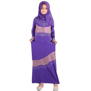 Ramadanas Musulmonų Mergaitės Abaja Suknelė Vaikai Blizgančiais Diamond Jilbab Skraiste su Hijab Islamo Drabužių Maroko Kaftan Vaikų Suknelės