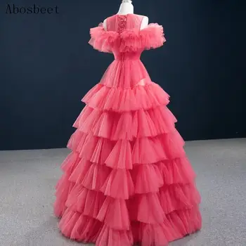 Rausva Juoda Pakopų Vakare Gown Ilgai 2021 Naujas Mados Tull Linijos, Elegantiškas Vakare Suknelė Be Rankovių Prom Šalies Moterų Drabužiai