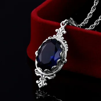 Retro Dizainas Safyras Brangakmenio Pakabukas Populiarus Filmas Vampyras Blue Gem Akmens Karoliai Moterų Derliaus Gotikos Stiliaus Fine Jewelry