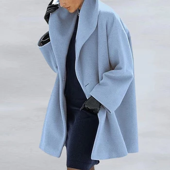 Rudenį, Žiemą Šiltas Vilnos Gobtuvu Kailis 2020 M. Moteris Elegantiškas Vieną Mygtuką Ilgas Megztinis Moteriška Derliaus Turn-Žemyn Apykaklės Outwear 5XL