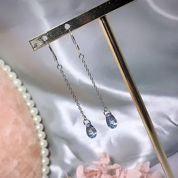 S925 sterlingas sidabro lašas auskarai moterų Japonų stilius paprastas mėlyno stiklo saldus ilgai skirsnis