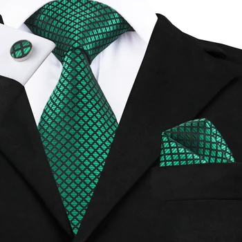 SN-1608 Hi-Tie Naujas Pledas Žalias Kaklaraištis Hanky rankogalių segtukai Mados Mens Aukštos Kokybės Šilko Žakardo Gravatas Mens Corbatas