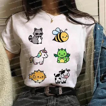 Spalvinga vaivorykštė Vienaragis marškinėliai moterims Harajuku akvarelė raidės T-shirt mielas animacinių filmų Topai grafinis kawaii drabužius moteris