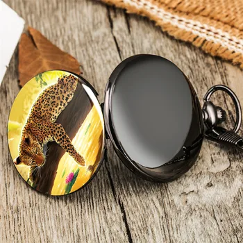 Spausdinti Gyvūnų Leopard Antikvariniai Kišenėje Žiūrėti Kvarco Judėjimas, Pakabukas Fob Grandinės Retro Kišeninis Laikrodis Arabiškais Skaitmenimis Ekranas Perjungiklis