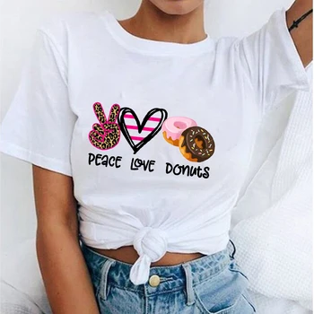 Taikos Patinka Donuts Spausdinti Moterų Marškinėlius Vasaros Atsitiktinis Merginos Lady Marškinėliai Mados Juokinga Jaunas Paauglys Viršūnes Tee Marškinėliai Dropshipping