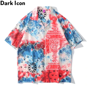 Tamsiai Piktogramą Raudonas Kaklaraištis Dažyti Bandana Havajų Marškinėliai Vyrams Vasaros Gatvės Mados Polo Marškinėliai, Negabaritinių vyriški Marškiniai