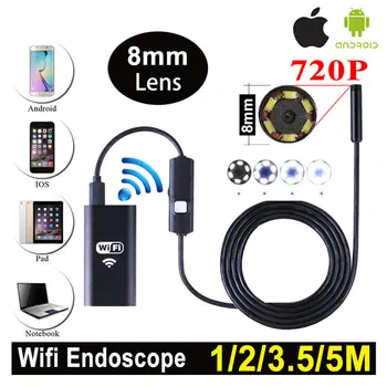 USB Endoskopą Kamera HD 8MM IP68 Pusiau Standžių Vamzdžių Endoskopą Belaidžio Wifi Borescope Vaizdo Kontrolės, skirtos Android/iOS