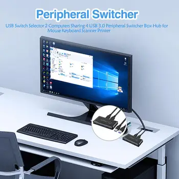 USB Jungiklis Selektorių 2 Kompiuteriai Bendrinimo 4 USB 3.0 Periferinių Switcher Lauke Centru, Pelė, Klaviatūra, Skeneris, Spausdintuvas