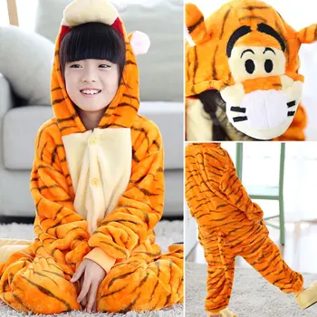 Vaikai Vienaragis Pižama Berniukams, Mergaitėms jumpsuit Tigras Pegasus Cosplay Žiemos Gobtuvu Vaikų Šiltas Sleepwear Onesie Flanelė Pižamos