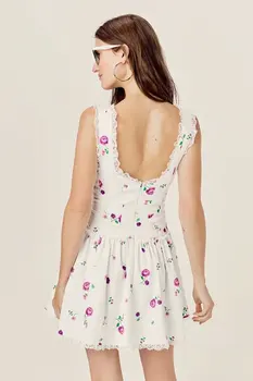 Vasaros suknelė moterims saldus nėrinių apdaila gėlių spausdinti mini suknelė seksualus backless rankovių-line šalis suknelės trumpas vestidos