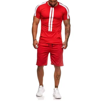 Vasaros vyriški bėgimo kostiumas su trumpomis rankovėmis, marškinėliai ir šortai