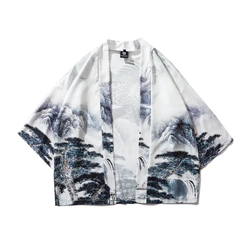 Vasaros Vyrų Mados Kinų stiliaus Rašalo Kimono Megztinis Striukės Japonijos Streetwear Harajuku vyrų Kailis Saulės švarkelis