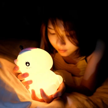 Vienaragis LED Naktį lengvo Prisilietimo Jutiklis Spalvinga USB Animacinių filmų Silikono Miegamojo, Naktiniai staleliai, Lempa, Vaikams, Vaikai, Kūdikis, Kalėdų Dovana