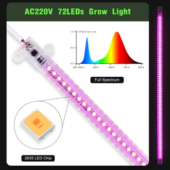 Viso Spektro Led Grow Light 220V, 50 cm Led Juosta Šviesos Skaidrus LED Fito Lempos efektą Sukeliančių Patalpų Augalų Auginimo 7W