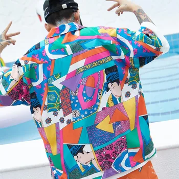 Vyrai Laisvi Hip-Hop Marškinėliai Harajuku Japonų Ukiyo-E Anime Marškinėliai Trumpomis Rankovėmis Viršuje Havajų Marškinėliai Atsitiktinis Streetwear Plonas Vasaros 2020 M.