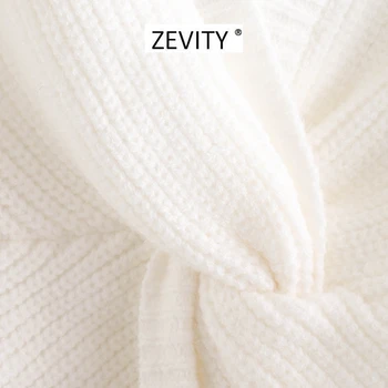 Zevity Naujų 2020 m. moterų mados kryžiaus v kaklo rišti mezgimo megztinis ponios pagrindinio rankovių atsitiktinis slim megztiniai prašmatnus viršūnes S339