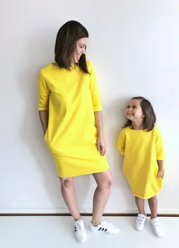 Šeimos Atitikimo Komplektus 2020 Motina Dukra Geltonos Suknelės trumpomis Rankovėmis Šeimos Išvaizdą derinti Drabužius Mama ir Dukra Suknelė