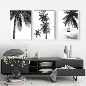 Šiaurės Atogrąžų Palmių Medis, Drobė, Tapyba Black White Beach Plakato spauda Kraštovaizdžio Sienos Meno Nuotrauką Kambarį Namų Dekoro