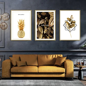 Šiaurės Aukso augalai, ananasų lapai sienos menas Drobė plakatai, Tapyba Spaudinių luxury art Nuotraukų Kambarį Morden Dekoras