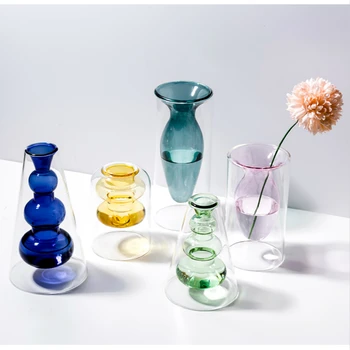 Šiaurės stiliaus Spalvinga Stiklas, Skaidri Vaza Gėlių kompozicijų Hydroponic Akvakultūros Butelis Namų Kambarį Stalo Apdailos