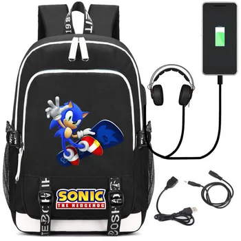 Žaidimas Sonic The Hedgehog Kuprinė Maišelis w/USB Mados Uosto /Ausinių Kuprinė Maišelis Paauglys Studentų Mokyklos Peties Nešiojamas Krepšys