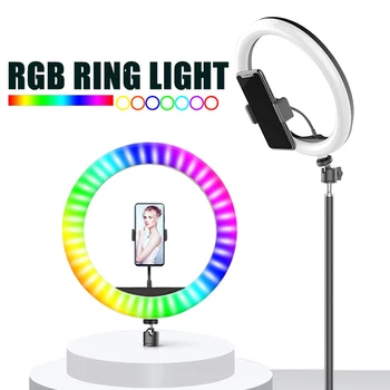 10inch RGB LED Šviesos Žiedas Su Trikoju Selfie Telefono Turėtojas Spalvinga Fotografija Apšvietimo Studija Vlogging 