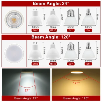 10vnt/daug GU10 MR16 E27 E14 Lampada LED Lemputė 6W 220V Bombillas LED Lemputė, Prožektorius Lampara LED Spot Light 24/120 laipsnį Apšvietimas