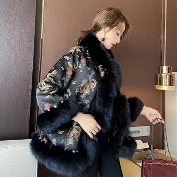 2020 Fxfurs Mados Naujo Stiliaus Kinijos Žaliojo Teismas Įžymybė Satino Vidutinio Ilgio Dirbtiniais Fox Pūkuotas Kailio Drabužiai Moterims Tango Kostiumas Kailis