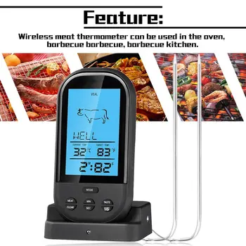 2020 Juodas Belaidis Skaitmeninis LCD Displėjus GRILIS Termometras, Virtuvė, Grilis, Skaitmeninis Zondas, Mėsos Termometras, GRILIS Temperatūra Įrankis