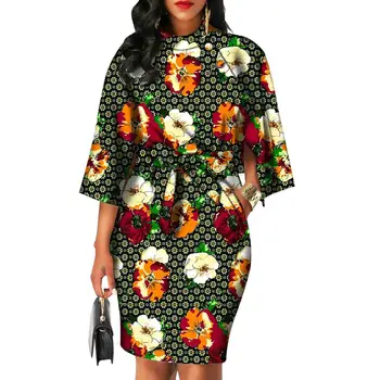 2020 m. afrikos suknelės moterims AFRIPRIDE heidi bazin riche ankara spausdinti grynos medvilnės privačių užsakymą vaškas batikos lankas o-kaklo suknelė S1825092