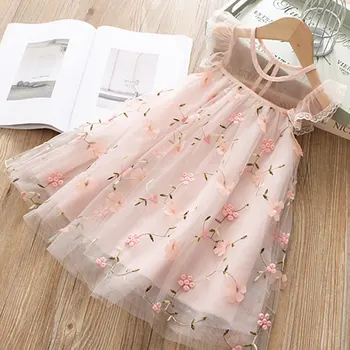 2020 m. Pavasario Vasaros Vaikų Drabužių Baby Girl Princesė Nėrinių Suknelė trumpomis Rankovėmis Gėlių Siuvinėjimo Dizainą Mergaitės Suknelė