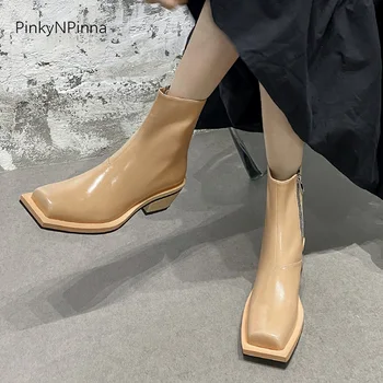 2020 m. rudenį šviečia kilimo ir tūpimo tako fahion moterims, natūralios odos ryškia raudona batai stambusis kulniukai aikštėje kojų pliušinis pamušalas bateliai batų