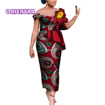 2020 Moterų Mados Ankara Suknelė su Gėlių Afrikos Suknelės Wome heidi bazin Riche Plius Dydis Suknelė M-6XL Privačių Užsakymą WY6974