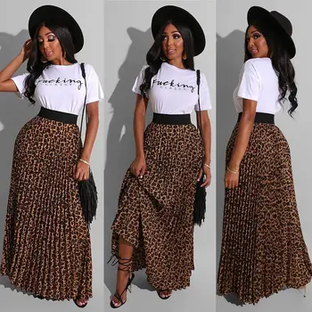 2020 Moterų Mados Leopard Print Suknelė Rinkiniai 2 dalių Komplektas Trumpas rankovėmis Raidės T-shirt+sijonas, Suknelė Nustatyti Moterų Atsitiktinis Streetwear