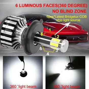 2020 Naujas 360° COB H7 h4 led automobilių žibintai 12V 9005 HB3 HB4 9006 9004 9007 h13 Hi/lo Sijų Turbo LED H11 balta luces led para auto
