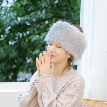 2021 Dvejopo naudojimo rudenį aukštos kokybės dirbtinė lapės kailio šalikas galvos apdangalai moteris žiemą vientisos spalvos šiluma tuščias viršuje kepurės skrybėlės moterims