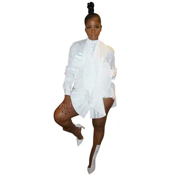 2021 Mados Seksualus Pynimas Balta Juoda Suknelė Elegantiškas Vyriški Ilgomis Rankovėmis Golfo Kietas Slim Šalies Clubwear Mini Medvilnės Suknelės
