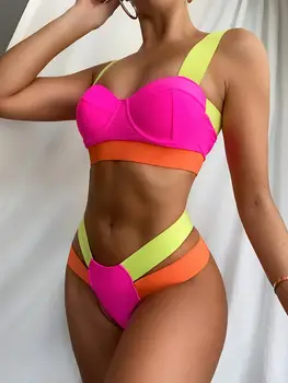 2021 Naujausias Moterys Kratinys Spalvos Tvarsčiu Bikini Komplektas Push Up Underwire Maudymosi Kostiumėliai Maudymosi Kostiumėlį Ponios Paplūdimio Seksualus Biquini