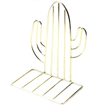 2VNT/Pora Kūrybos Kaktusas Formos Metalo Bookends Knygos Paramos Stovi Stalas Organizatorius Sandėliavimo Lentynos Laikiklis-Gold