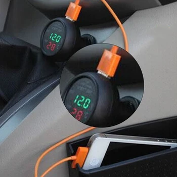 3 In 1 USB Automobilinis Įkroviklis Voltmeter Voltų Srovė Temperatūra Metrų Skaitmeninis Ekranas Nešiojamų Automobilio Įtampos Testeris