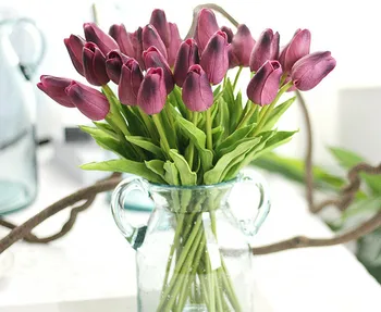 31PCS/ PU Mini Tulip Gėlių Nekilnojamojo Touch Vestuvių Gėlių Puokštė Dirbtinio Šilko Gėlių Namų Šaliai Dekoro