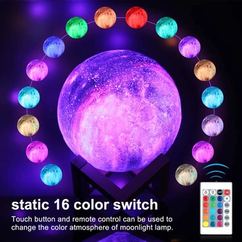 3D Star Mėnulis Naktį Šviesos Nuotolinio & Touch Control USB Įkrovimo 16 Spalvų LED su Medienos Stovėti Mergaitės Berniukai Gimtadienio Dovana