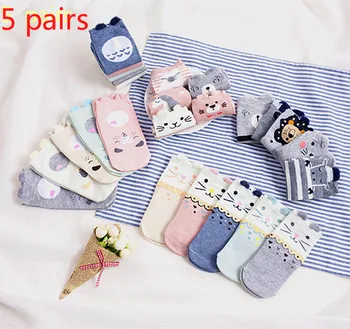 5 poros Harajuku stilius mielas gyvūnų dryžuotas katinas biglis kojinės korėjos moterų laimingas kojinės nematomas spausdinimo ponios kojinės