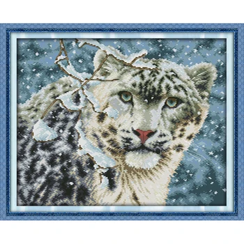 Amžinos Meilės Kalėdų Snow Leopard Kinijos Kryželiu Rinkiniai Ekologinės Medvilnės Antspaudu kryželiu Su spausdintą Modelio