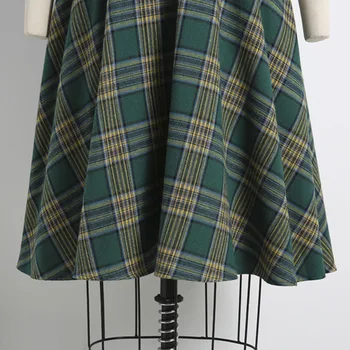 Anglija Stiliaus Pledas Plius Dydis Moterų Atsitiktinis Suknelė 50s 60s Vintage Žalia Britų ilgomis Rankovėmis Žiemos Sūpynės Pin Up Rockabilly Jurken