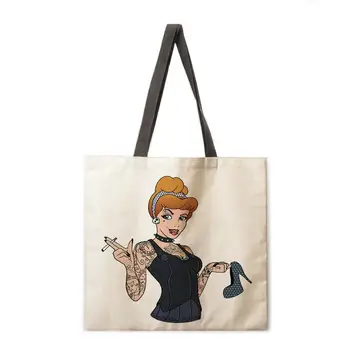 Anime grožio lininis audinys atsitiktinis tote krepšys sulankstomas pirkinių krepšys daugkartinio naudojimo paplūdimio krepšys lady pečių maišą