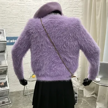 Apkarpytos Cardigan Megztinis V-Kaklo Audinių Kašmyro Megztinis Moterims, Negabaritinių Kalėdų Džemperis Fuzzy Susagstomi Megztiniai 2020 Korėjos Žiemos Traukti